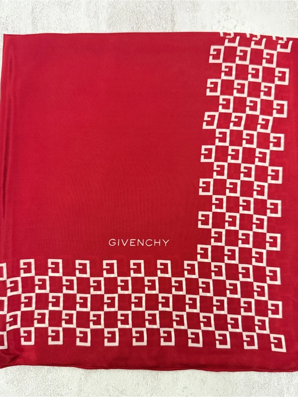 Givenchy Red and White Logo-Block Silk Scarf